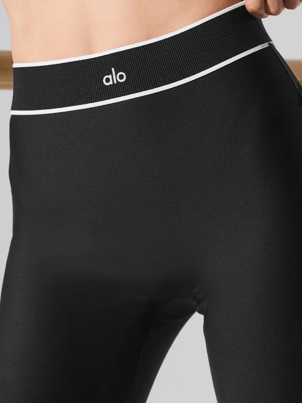 Alo Yoga black mesh leggings with ankle strap
